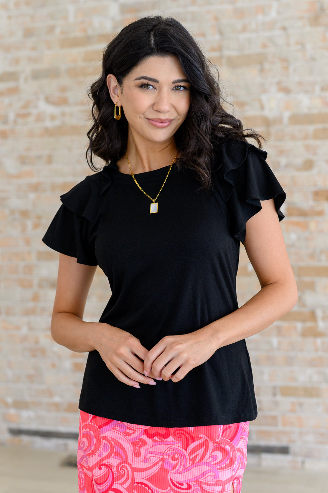 I'll Allow It Flutter Sleeve Tee In Black- 111 NORTH