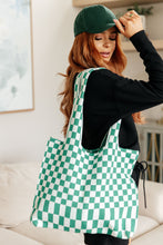 Load image into Gallery viewer, AVE SHOPS- Checkerboard Lazy Wind Big Bag in Green &amp; White
