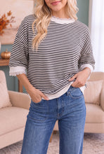 Load image into Gallery viewer, Stripe It Right Lace Trim Top
