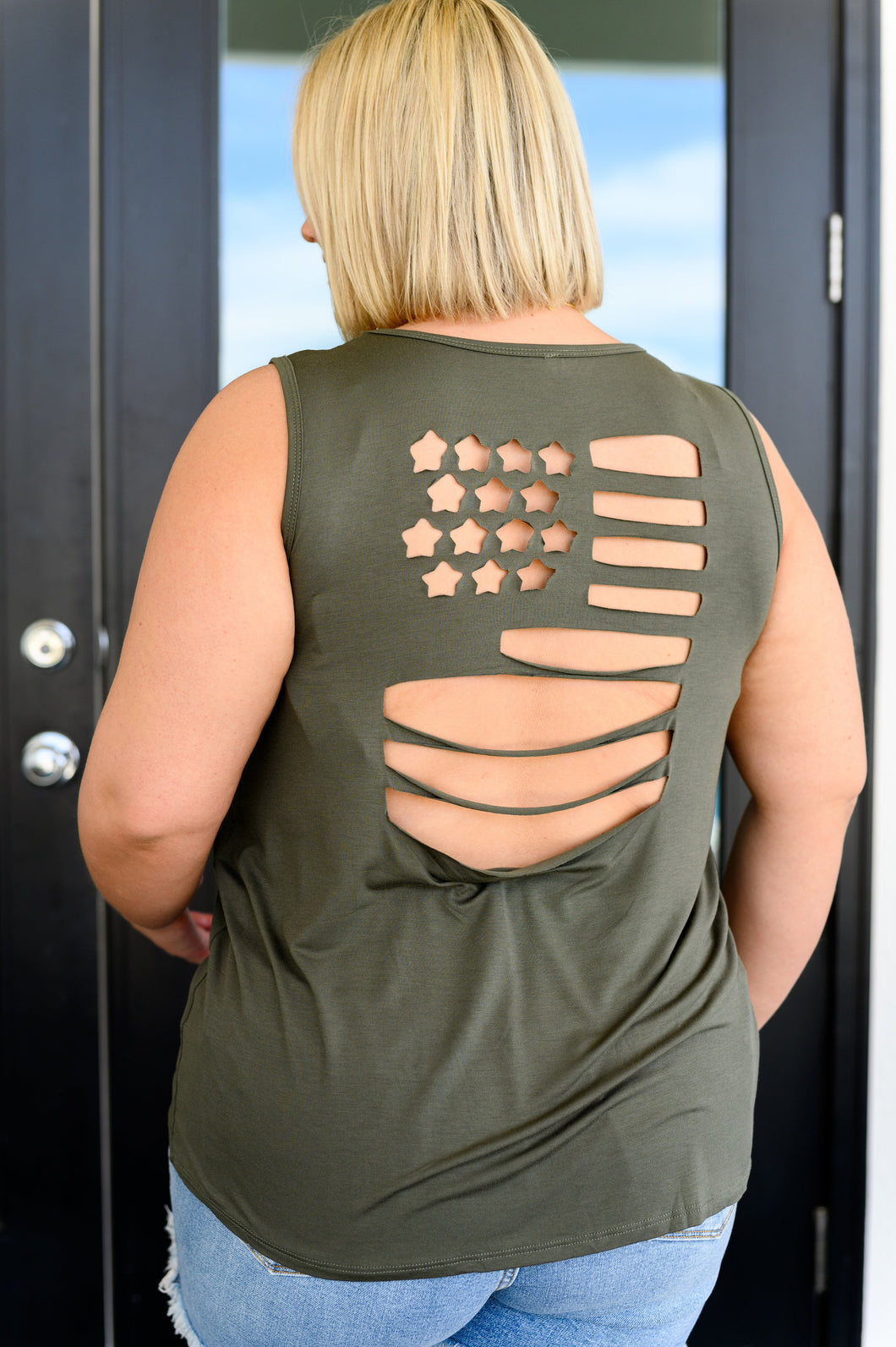 Land of the Free Tank in Olive- 1 CLIQUE