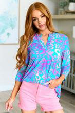 Load image into Gallery viewer, DEAR SCARLETT- Lizzy Babydoll Top in Teal and Purple Leopard
