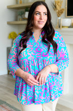 Load image into Gallery viewer, DEAR SCARLETT- Lizzy Babydoll Top in Teal and Purple Leopard
