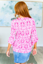 Load image into Gallery viewer, DEAR SCARLETT- Lizzy Bell Sleeve Top in Hot Pink Damask
