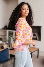 Load image into Gallery viewer, Lizzy Bell Sleeve Top in Pink and Gold Floral- DEAR SCARLETT
