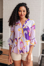 Load image into Gallery viewer, Lizzy Bell Sleeve Top in Regal Lavender and Gold- DEAR SCARLETT
