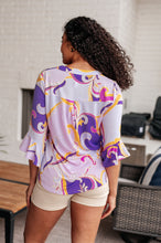 Load image into Gallery viewer, Lizzy Bell Sleeve Top in Regal Lavender and Gold- DEAR SCARLETT
