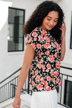 Load image into Gallery viewer, Lizzy Cap Sleeve Top in Black and Coral Floral- DEAR SCARLETT
