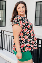 Load image into Gallery viewer, Lizzy Cap Sleeve Top in Black and Coral Floral- DEAR SCARLETT
