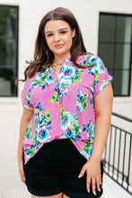 Load image into Gallery viewer, Lizzy Cap Sleeve Top in Coral and Blue Floral- DEAR SCARLETT
