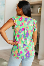 Load image into Gallery viewer, DEAR SCARLETT- Lizzy Flutter Sleeve Top in Emerald and Purple Floral

