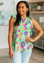 Load image into Gallery viewer, DEAR SCARLETT- Lizzy Flutter Sleeve Top in Emerald and Purple Floral

