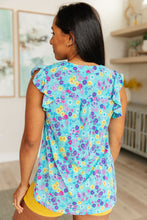 Load image into Gallery viewer, DEAR SCARLETT- Lizzy Flutter Sleeve Top in Teal and Purple Floral
