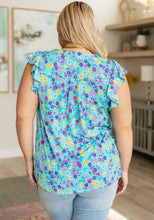 Load image into Gallery viewer, DEAR SCARLETT- Lizzy Flutter Sleeve Top in Teal and Purple Floral
