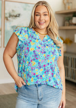 Load image into Gallery viewer, DEAR SCARLETT- Lizzy Flutter Sleeve Top in Teal and Purple Floral
