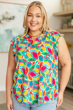 Load image into Gallery viewer, DEAR SCARLETT- Lizzy Flutter Sleeve Top in Teal and Red Mod Floral
