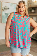 Load image into Gallery viewer, DEAR SCARLETT- Lizzy Tank Top in Aqua and Pink Filigree
