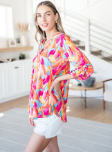 Load image into Gallery viewer, DEAR SCARLETT- Lizzy Top in Teal and Hot Pink Abstract Fans
