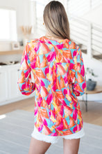 Load image into Gallery viewer, DEAR SCARLETT- Lizzy Top in Teal and Hot Pink Abstract Fans
