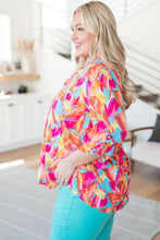 Load image into Gallery viewer, DEAR SCARLETT- Lizzy Top in Teal and Hot Pink Abstract Fans

