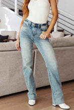 Load image into Gallery viewer, JB Miranda High Rise Plaid Cuff Vintage Straight Jeans

