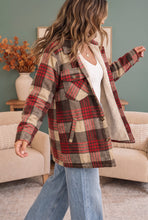 Load image into Gallery viewer, Cozy Plaid Sherpa Lined Shacket in Khaki Red
