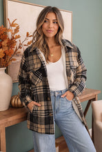 Load image into Gallery viewer, Cozy Plaid Sherpa Lined Shacket in Khaki Black
