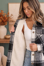 Load image into Gallery viewer, Cozy Cabin Plaid Sherpa Shacket in Black and White
