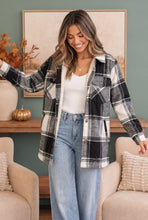 Load image into Gallery viewer, Cozy Cabin Plaid Sherpa Shacket in Black and White
