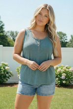 Load image into Gallery viewer, Waffle Knit Henley Tank in Dusty Teal
