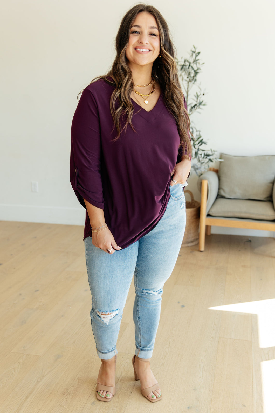 WHITE BIRCH- Peace and Love V-Neck Top