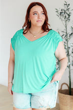 Load image into Gallery viewer, DEAR SCARLETT- Ruched Cap Sleeve Top in Neon Blue
