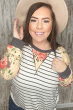 Load image into Gallery viewer, Stripe and Peach Leopard Floral Color Block Top
