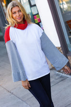 Load image into Gallery viewer, Red/White Hacci Color Block Jacquard Knit Turtleneck
