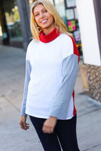 Load image into Gallery viewer, Red/White Hacci Color Block Jacquard Knit Turtleneck
