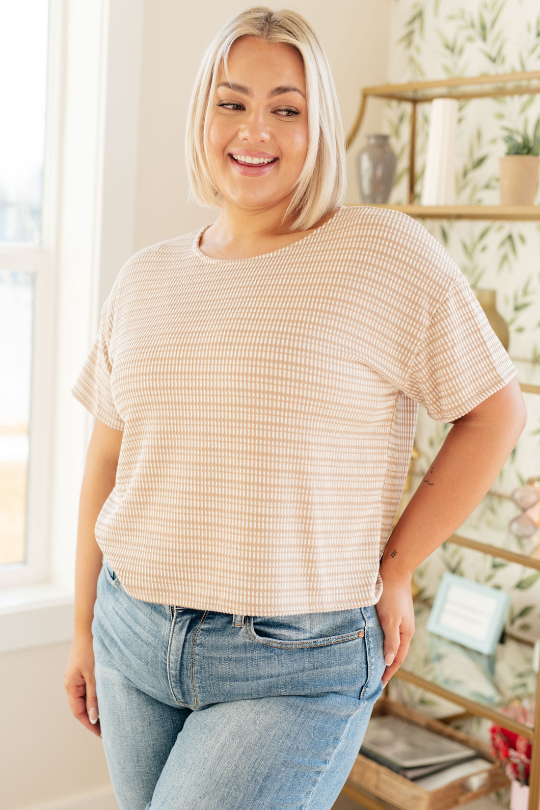 PS KATE- Textured Boxy Top in Taupe