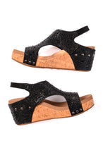 Load image into Gallery viewer, Ashley Wedge Sandals in Black Rhinestone - CORKY&#39;S
