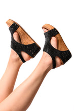 Load image into Gallery viewer, Ashley Wedge Sandals in Black Rhinestone - CORKY&#39;S
