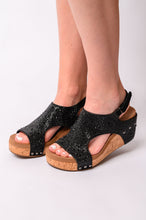 Load image into Gallery viewer, Ashley Wedge Sandals in Black Rhinestone - CORKY&#39;S
