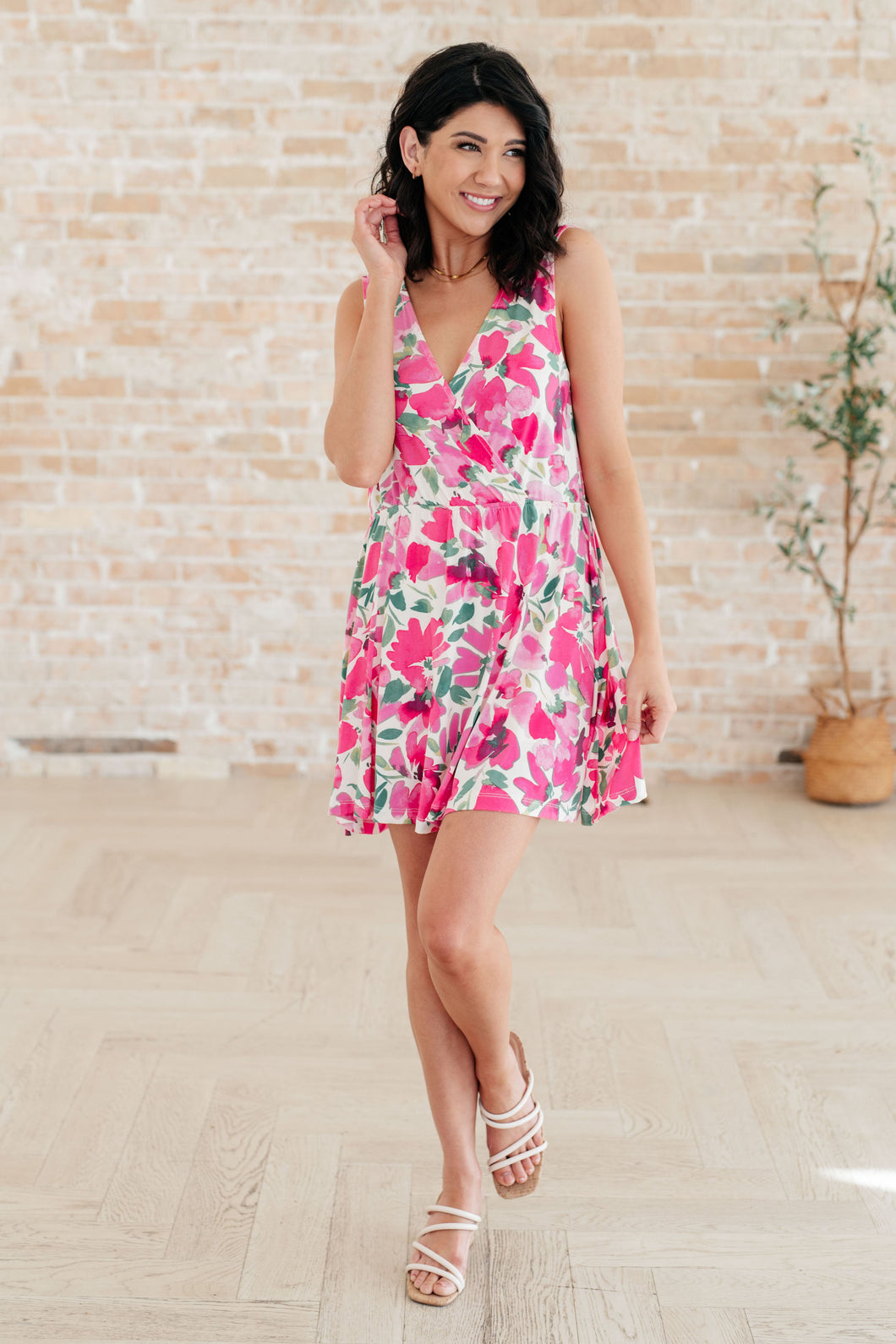 The Suns Been Quite Kind V-Neck Dress in Pink- WHITE BIRCH