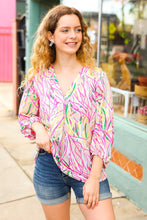 Load image into Gallery viewer, Life's A Party Fuchsia &amp; Yellow Abstract Print V Neck Top
