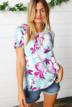 Load image into Gallery viewer, Turquoise &amp; Purple Flat Floral Print Top
