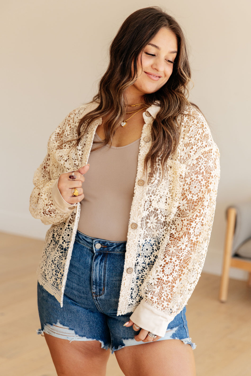 WHITE BIRCH- Vintage Lace Button Up
