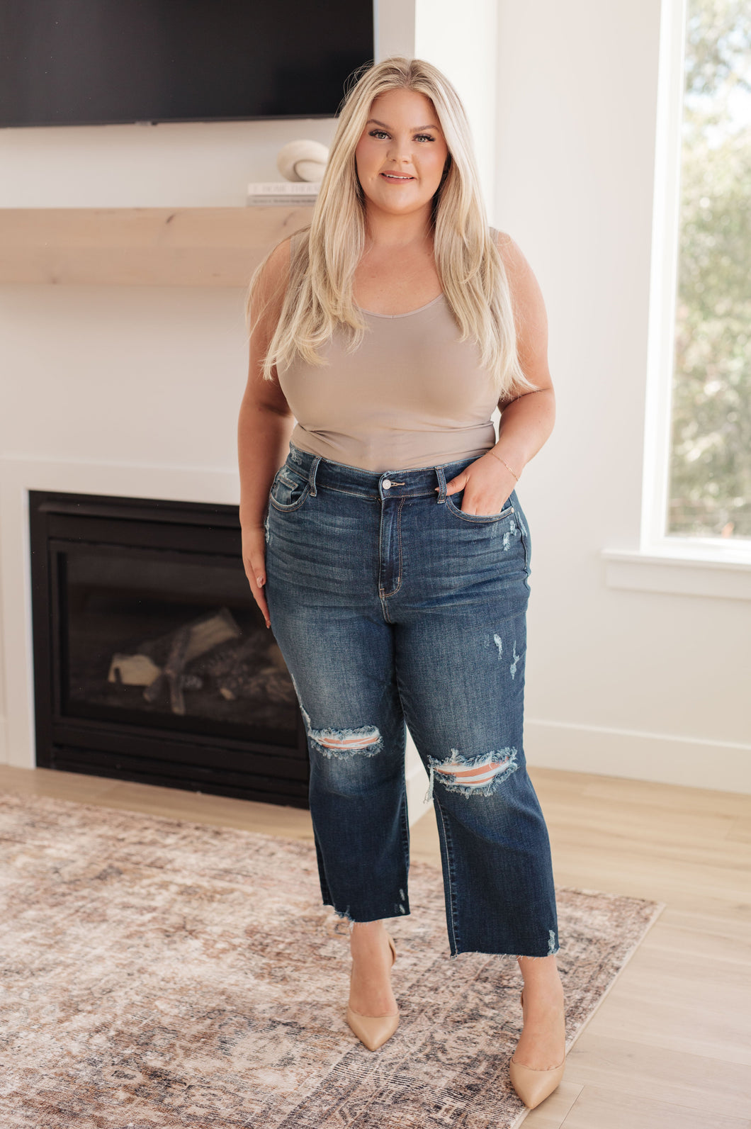 JUDY BLUE - Whitney High Rise Distressed Wide Leg Crop Jeans (Sizes 0-24)