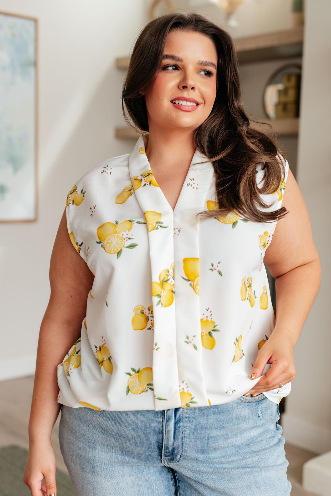 SPIN USA- When Life Gives You Lemons Sleeveless Blouse