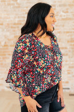 Load image into Gallery viewer, DEAR SCARLETT- Willow Bell Sleeve Top in Black Multi Ditsy Floral
