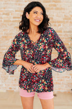 Load image into Gallery viewer, DEAR SCARLETT- Willow Bell Sleeve Top in Black Multi Ditsy Floral
