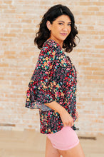 Load image into Gallery viewer, DEAR SCARLETT- Willow Bell Sleeve Top in Black Multi Ditsy Floral

