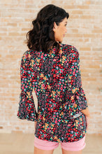 Load image into Gallery viewer, DEAR SCARLETT- Willow Bell Sleeve Top in Black Multi Ditsy Floral
