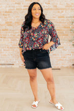 Load image into Gallery viewer, DEAR SCARLETT- Willow Bell Sleeve Top in Black Multi Ditsy Floral
