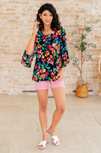 Load image into Gallery viewer, DEAR SCARLETT- Willow Bell Sleeve Top in Black and Emerald Floral
